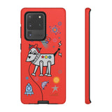 LouliiBot™ Space Friends phone case showing a cute robot dog in space in orange