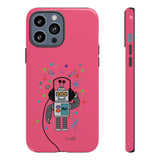LouliiBot™ Space Friends cute robot with head phones phone case in pink