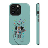 LouliiBot™ Space Friends cute robot with head phones phone case in turquise