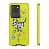 LouliiBot™ Space Friends phone case showing a cute robot dog in space in lime green