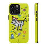 LouliiBot™ Space Friends phone case showing a cute robot dog in space in lime green
