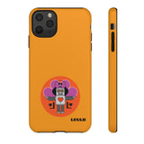 LouliiBot™ orange phone case with a cute robot with a heart