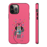 LouliiBot™ Space Friends cute robot with head phones phone case in pink