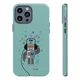 LouliiBot™ Space Friends cute robot with head phones phone case in turquise