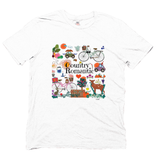 Sand coloWhite Organic T-shirt with Contry Romantic print