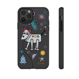 LouliiBot™ Space Friends phone case showing a cute robot dog in black 