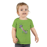Little girl wearing a Space RoboDog t-shirt in Green
