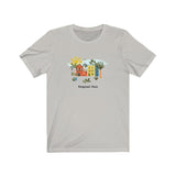 Loulii design tropical chic city artwork on a t-shirt that is silver