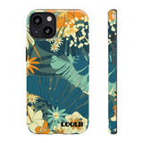 Loulii Blossom™ phone case that shows elegant flowers in a tropical setting