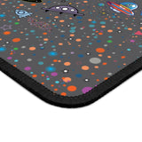 LouliiBot™ Space Friends Gaming Mouse Pad in gray, close up of the stitched corner
