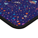 LouliiBot™ Space Friends Gaming Mouse Pad in blue, close up of corner stitching
