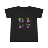 Happy Plants t-shirt that shows happy plants in pots in the color black
