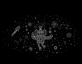 LouliiBot™ Robo Unisex Tee close up of art work that shows a cute robot in space