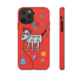 LouliiBot™ Space Friends phone case showing a cute robot dog in space in orange