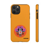LouliiBot™ orange phone case with a cute robot with a heart