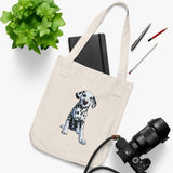 Dalmatian Organic Canvas Tote Bag in natural that shows a cute dog on a dest next to a camera