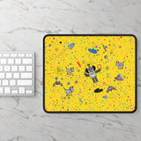 LouliiBot™ Space Friends Gaming Mouse Pad in yellow next to a keyboard