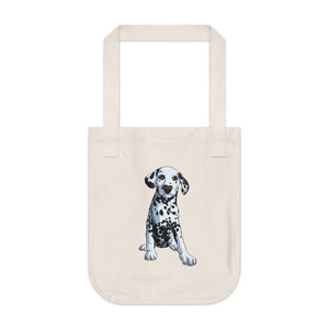 Dalmatian Organic Canvas Tote Bag in natural that shows a cute dog
