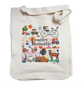 Country Romantic Organic Tote in natural color that shows all cute country things 