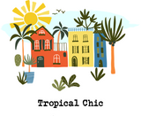 Close up of art work of the tropical chic city t-shirt