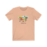 Loulii design tropical chic city artwork on a t-shirt that is peach