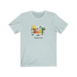 Loulii design tropical chic city artwork on a t-shirt that is Ice Blue