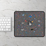 LouliiBot™ Space Friends Gaming Mouse Pad in gray next to a keyboard