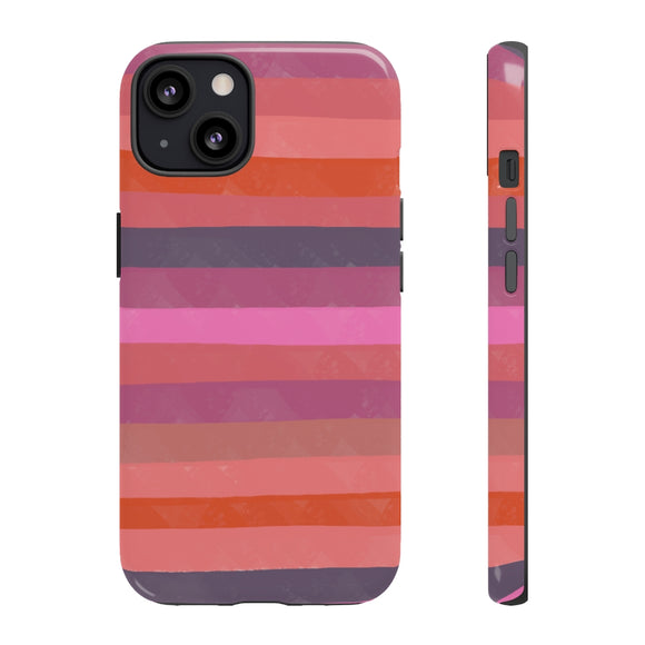 Loulii Fun™ Phone Case in pale pink and reds ribbon stripes