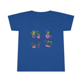Happy Plants t-shirt that shows happy plants in pots in the color royal