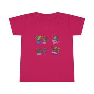 Happy Plants t-shirt that shows happy plants in pots in the color black
