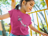 Little girl playing wearing a pink Space Robo Dog t-shirt