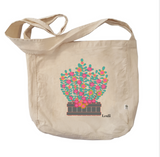 Hygge Farmer's Market Organic Tote in natural that has pink flowers and a grey flower box
